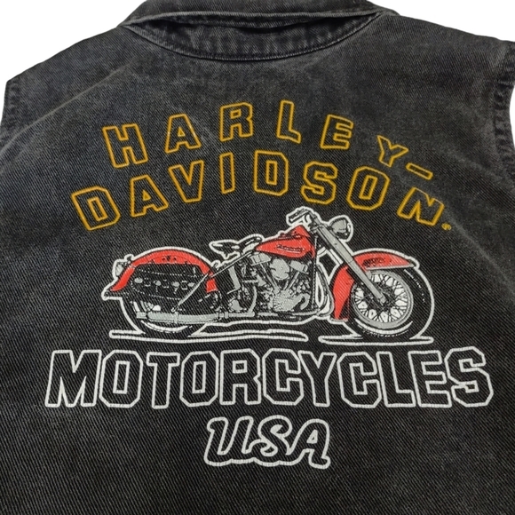 Harley-Davidson Women's Black Denim Jacket Vest Size 14 - Picture 5 of 9